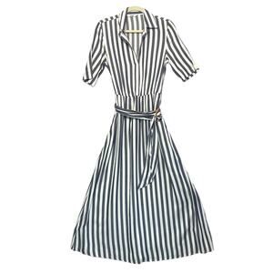 BB Dakota Steve Madden Striped Belted Maxi Shirt Dress Women's Size S Gray White